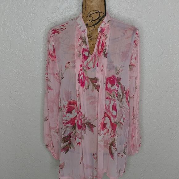 Susan Graver Tops - Susan Graver Sheer Floral Top Pink Size S
